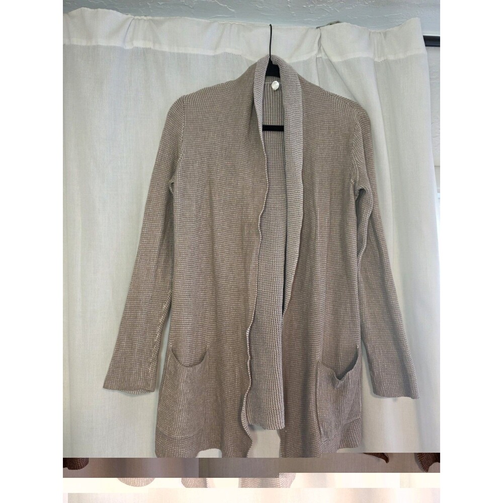 Margaret O'Leary Tan 100% Cotton Waffle Knit Cardigan Sweater Oatmeal Size Small